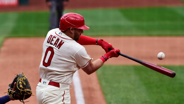 SF Giants utility man Austin Dean taking a swing with the Cardinals.